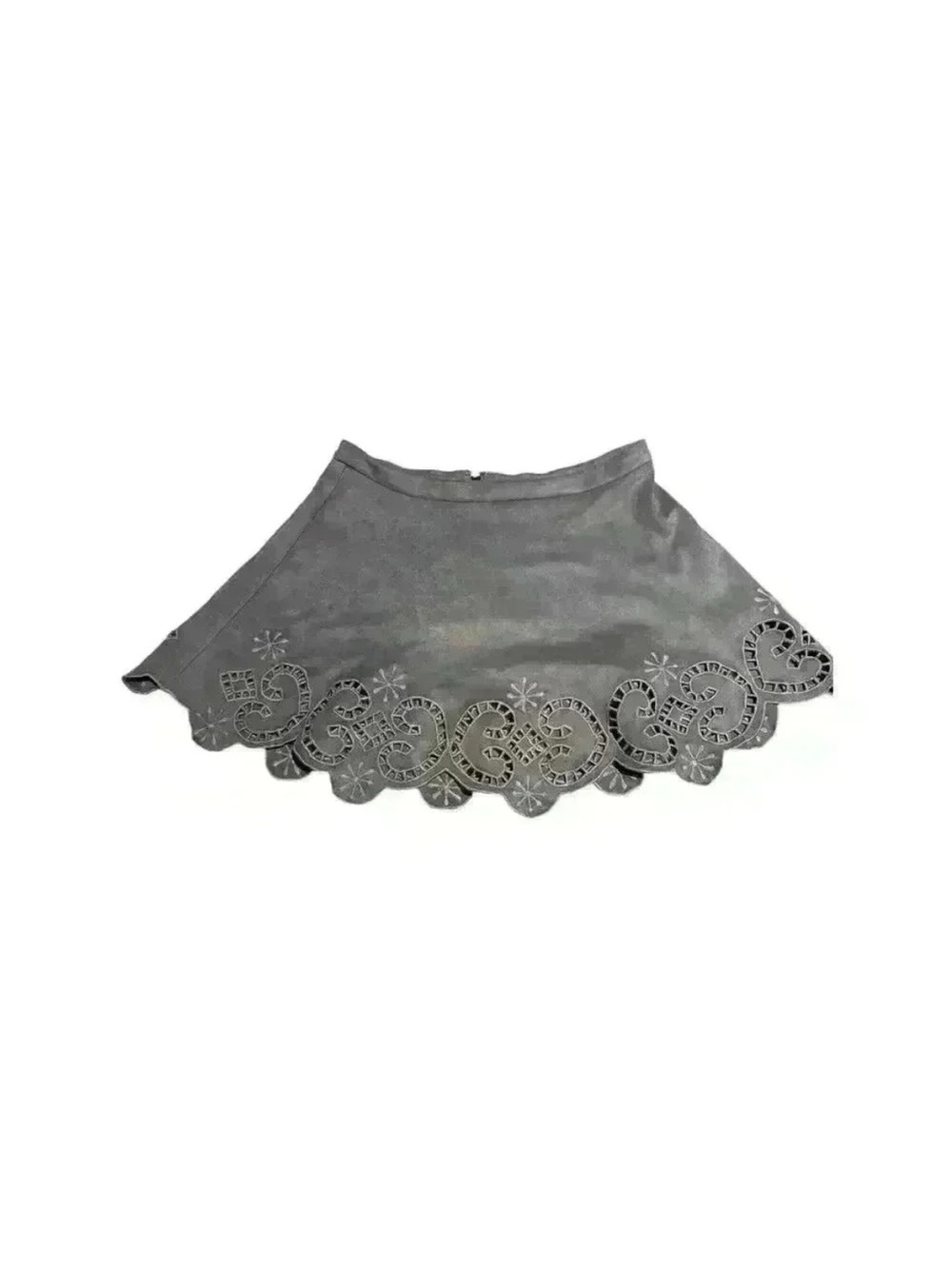 Gray Laser-Cut Scalloped Mini Skirt